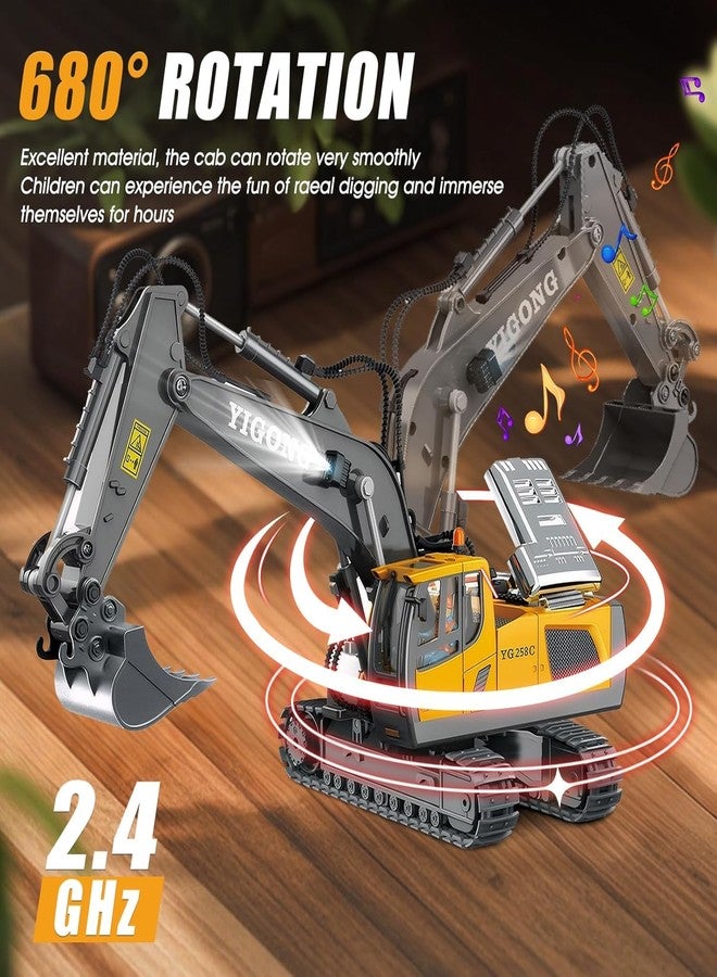 JOYJAY 1:20 Scale Remote Control Excavator Toys for Boys Age 6-12, Rechargeable 11 CH 2.4GHz RC Construction Vehicles Truck with Sound Light Metal Shovel, Birthday for Kids, Multicolor - Image 4